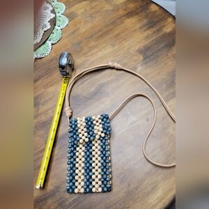 Beaded Crossbody Bag with Blue and Tan Beads